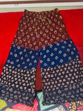 Sacred Threads Rust & Cream Patchwork Wide-Leg Pants